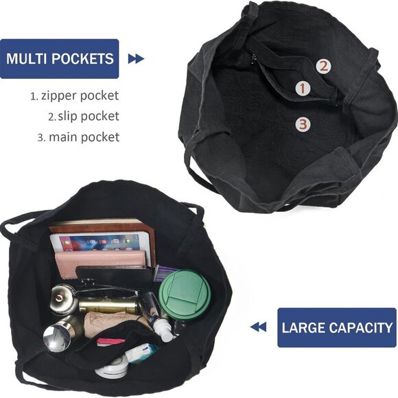 Canvas Tote Bag for Women Large Hobo Shoulder Bag for Work Travel Casual Message - Picture 5 of 6